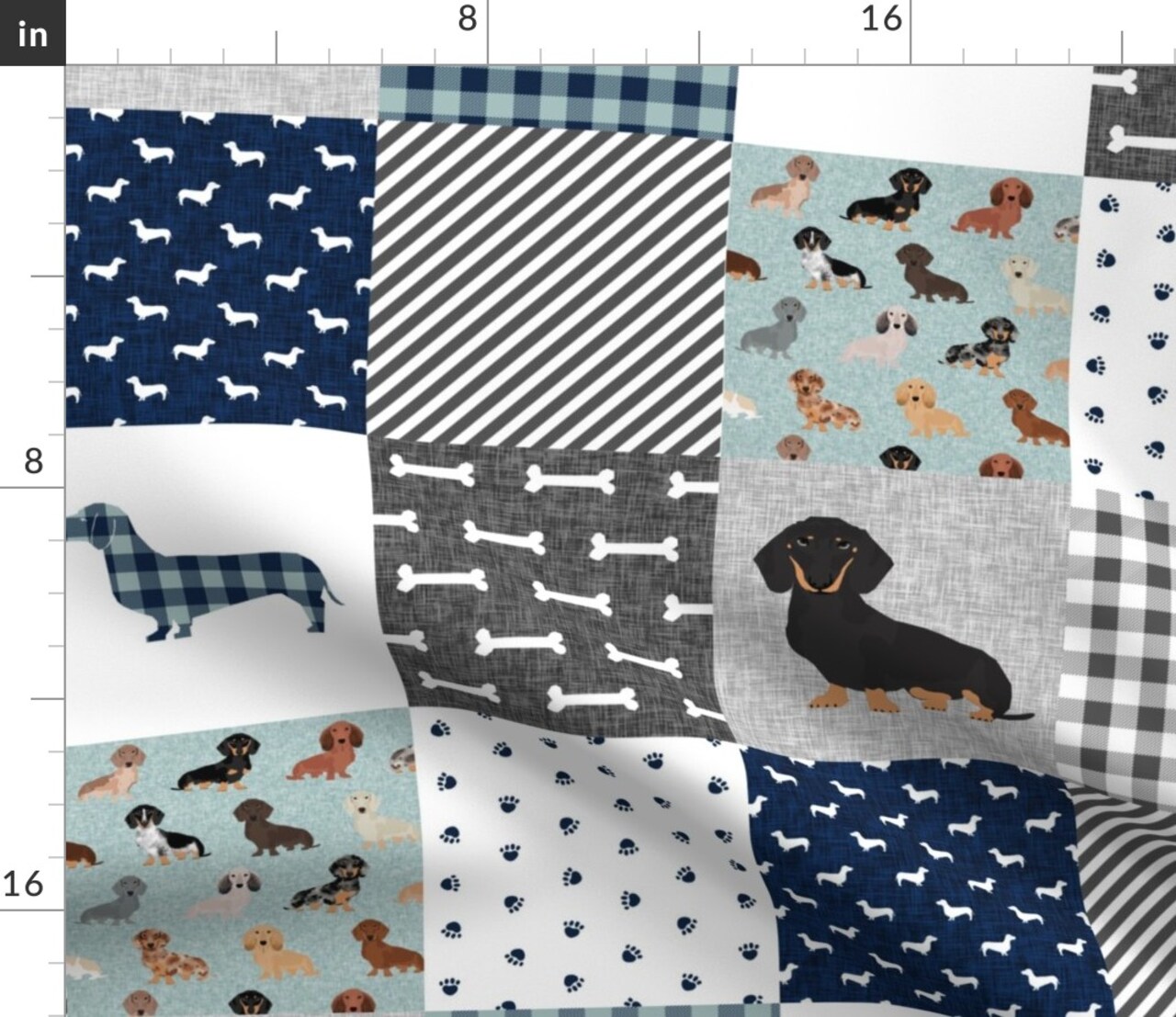 Dachshund Pet Quilt Dog Breed Silhouette Cheater Multi Dogs Wholecloth Weener Custom Printed Fabric by Spoonflower Various Fabrics by the Yard or Fat Quarter